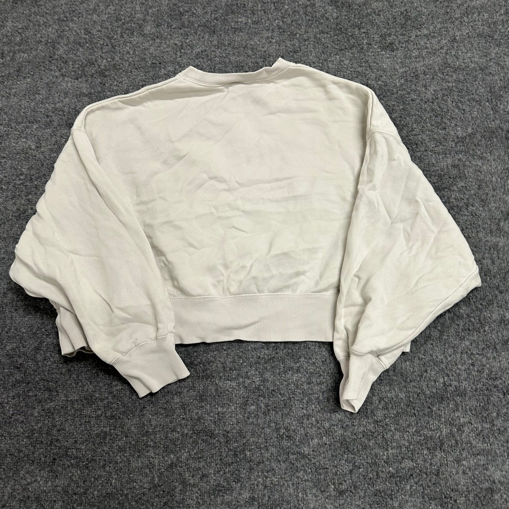 Nike Sweatshirt Womens Size L Cream Cropped Spellout Embroidered Fleece Pullover